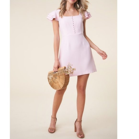 Button Front Dress Butterfly Sleeve - Blush - Picture 6 of 7